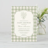 Sage Green Gingham Baby Shower Kaart (Staand voorkant)