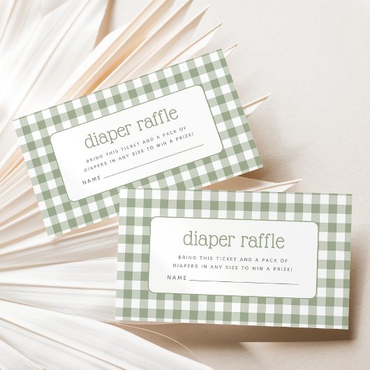 Sage Green Gingham Baby shower Luier Raffle Informatiekaartje