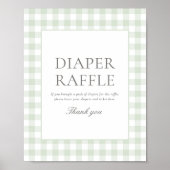 Sage Green Gingham Baby shower Luier Raffle Teken Poster (Voorkant)
