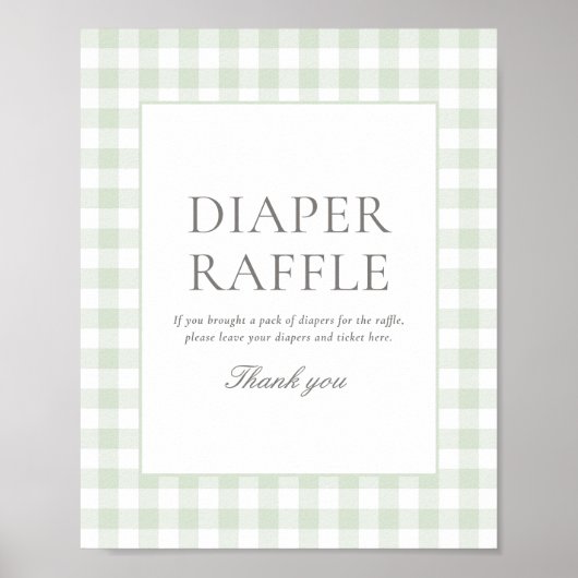 Sage Green Gingham Baby shower Luier Raffle Teken Poster (Voorkant)
