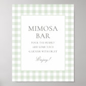 Sage Green Gingham Baby shower Mimosa Bar Poster (Voorkant)