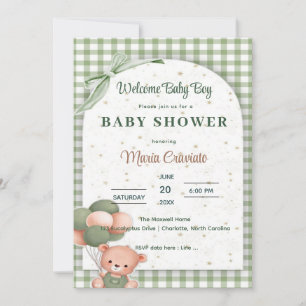 Sage Green Gingham Baby shower uitnodiging