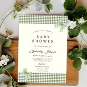 Sage Green Gingham Baby shower Uitnodiging & Bogen