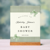 Sage Green Gingham Baby shower Uitnodiging & Bogen Acryl Bord (Neutraal)