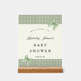 Sage Green Gingham Baby shower Uitnodiging & Bogen Acryl Bord