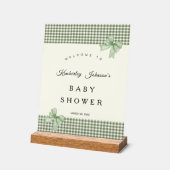 Sage Green Gingham Baby shower Uitnodiging & Bogen Acryl Bord (Hoek)