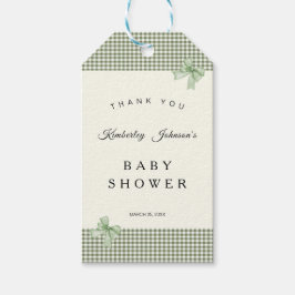 Sage Green Gingham Baby shower Uitnodiging & Bogen Cadeaulabel