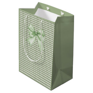 Sage Green Gingham Baby shower Uitnodiging & Bogen Medium Cadeauzakje