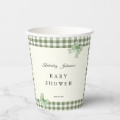 Sage Green Gingham Baby shower Uitnodiging & Bogen Papieren Bekers (Voorkant)
