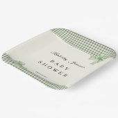 Sage Green Gingham Baby shower Uitnodiging & Bogen Papieren Bordje (Gebogen)