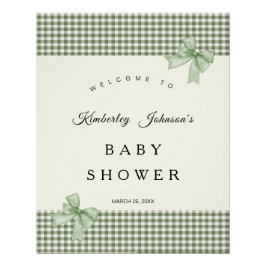 Sage Green Gingham Baby shower Uitnodiging & Bogen Perfect Poster