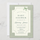 Sage Green Gingham Baby shower Uitnodiging met boo (Voorkant)