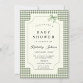 Sage Green Gingham Baby shower Uitnodiging met boo (Voorkant)