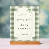 Sage Green Gingham Baby shower Uitnodiging met boo Acryl Bord (Neutraal)