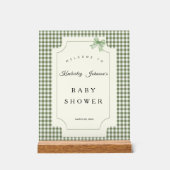 Sage Green Gingham Baby shower Uitnodiging met boo Acryl Bord (Voorkant)