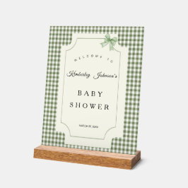 Sage Green Gingham Baby shower Uitnodiging met boo Acryl Bord