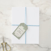Sage Green Gingham Baby shower Uitnodiging met boo Cadeaulabel (Met Touw)