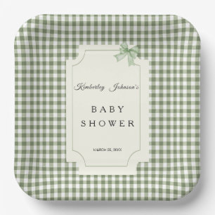 Sage Green Gingham Baby shower Uitnodiging met boo Papieren Bordje