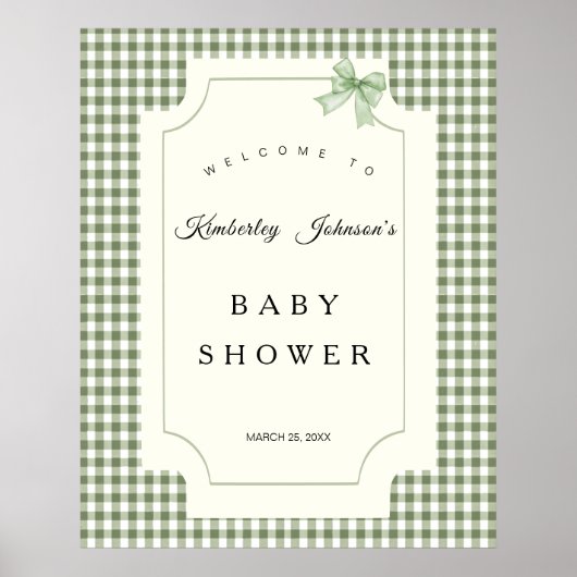 Sage Green Gingham Baby shower Uitnodiging met boo Poster (Voorkant)