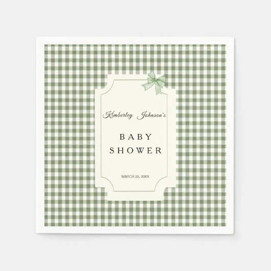 Sage Green Gingham Baby shower Uitnodiging met boo Servet (Voorkant)
