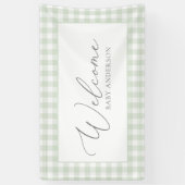 Sage Green Gingham Baby shower Welkom Spandoek (Verticaal)