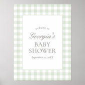 Sage Green Gingham Baby shower Welkomstbord Poster (Voorkant)