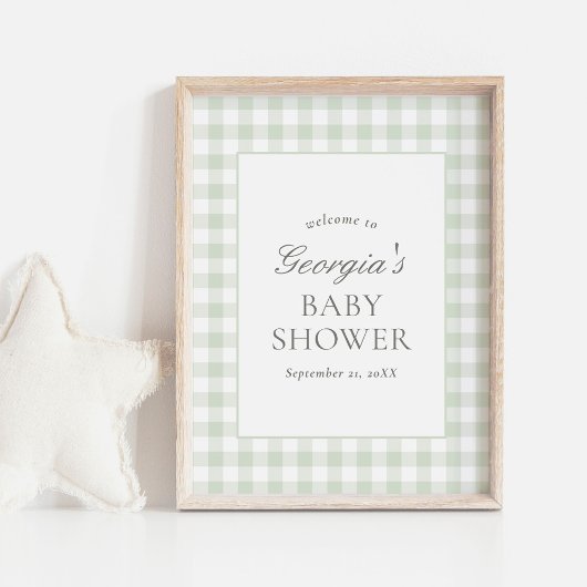 Sage Green Gingham Baby shower Welkomstbord Poster