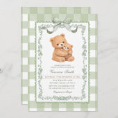 Sage Green Gingham Bear Mom & Baby  Kaart (Voorkant / Achterkant)