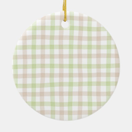 Sage Green Gingham Boerderij Kerstkrans Keramisch Ornament (Achterkant)