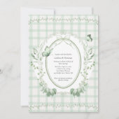 Sage Green Gingham Botanical Wedding | Kaart (Voorkant)