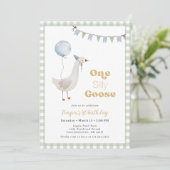 Sage Green Gingham Boy Een Gekke Goose Verjaardag Kaart (Staand voorkant)