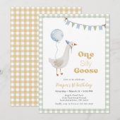 Sage Green Gingham Boy Een Gekke Goose Verjaardag Kaart (Voorkant / Achterkant)