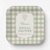 Sage Green Gingham Bridal Shower Party Papieren Bordje (Voorkant)