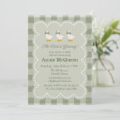 Sage Green Gingham Buffalo Check Goose Baby Shower Kaart (Staand voorkant)
