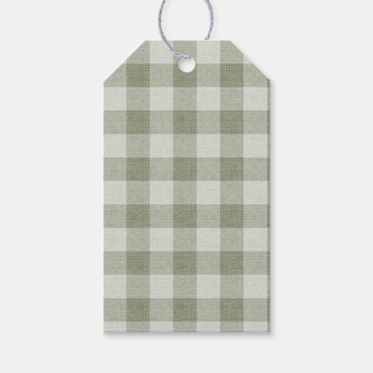 Sage Green Gingham Buffalo Check Linen Texture Cadeaulabel (Voorkant)