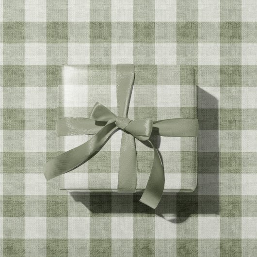 Sage Green Gingham Buffalo Check Linen Texture Cadeaupapier