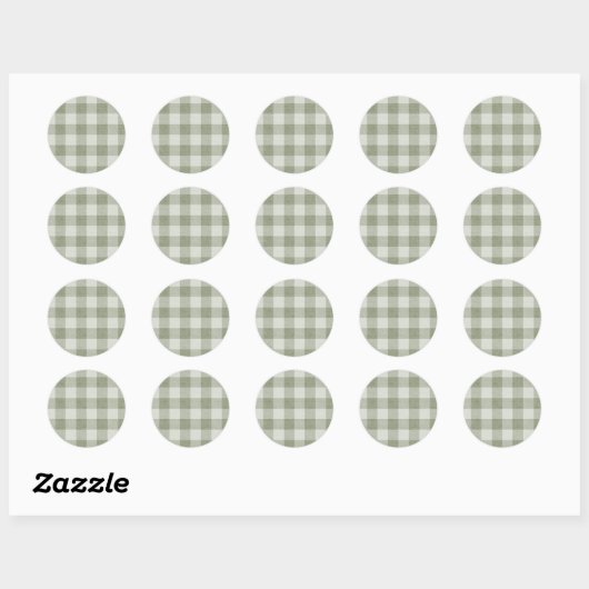 Sage Green Gingham Buffalo Check Linen Texture Ronde Sticker (Vel)