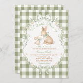 Sage Green Gingham Bunny Neutral Baby Shower  Kaart (Voorkant / Achterkant)