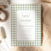 Sage Green Gingham Check Baby shower Kaart