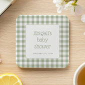 Sage Green Gingham Check Rustiek Baby shower Kartonnen Onderzetters