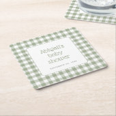 Sage Green Gingham Check Rustiek Baby shower Kartonnen Onderzetters (Schuin)