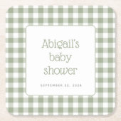 Sage Green Gingham Check Rustiek Baby shower Kartonnen Onderzetters (Voorkant)