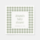 Sage Green Gingham Check Rustiek Baby shower Servet (Voorkant)