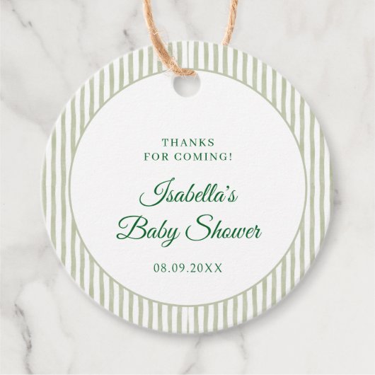 Sage Green Gingham Classic Elegant Baby Shower Bedankjes Labels (Voorkant)