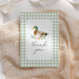 Sage Green Gingham Duck Baby shower Bedankkaart