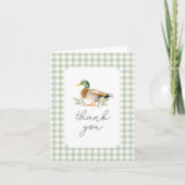 Sage Green Gingham Duck Baby shower Bedankkaart (Voorkant)