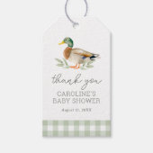 Sage Green Gingham Duck Baby shower Cadeaulabel (Voorkant)