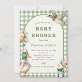Sage Green Gingham Duck Baby shower Kaart (Voorkant)