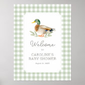 Sage Green Gingham Duck Baby shower Welkomstbord Poster (Voorkant)