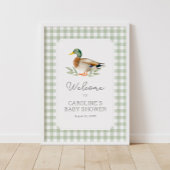 Sage Green Gingham Duck Baby shower Welkomstbord Poster